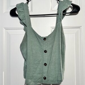 Women’s Sage Green Button-Front Ruffle Strap Tank